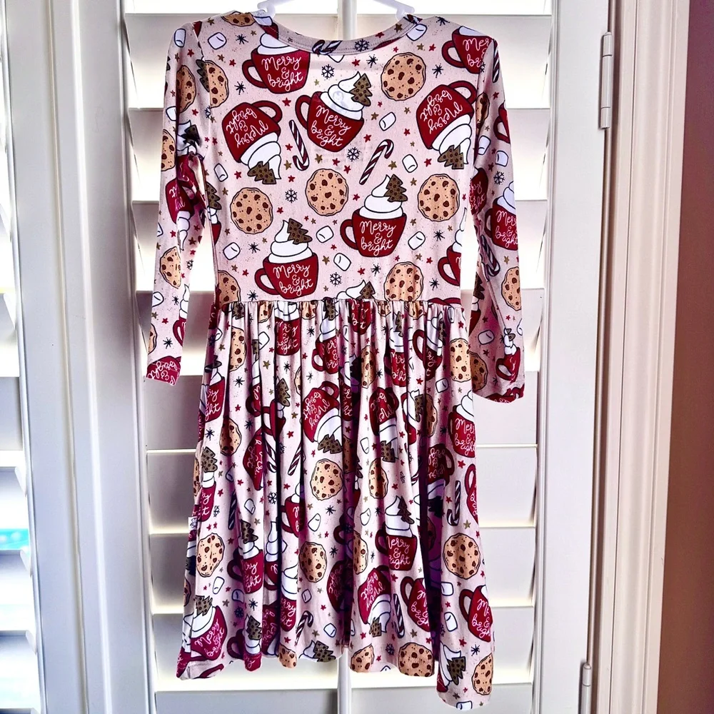 Monkeeroos Bamboo Merry & Bright Holiday Twirl Dress Festive Treat Print Size 2T